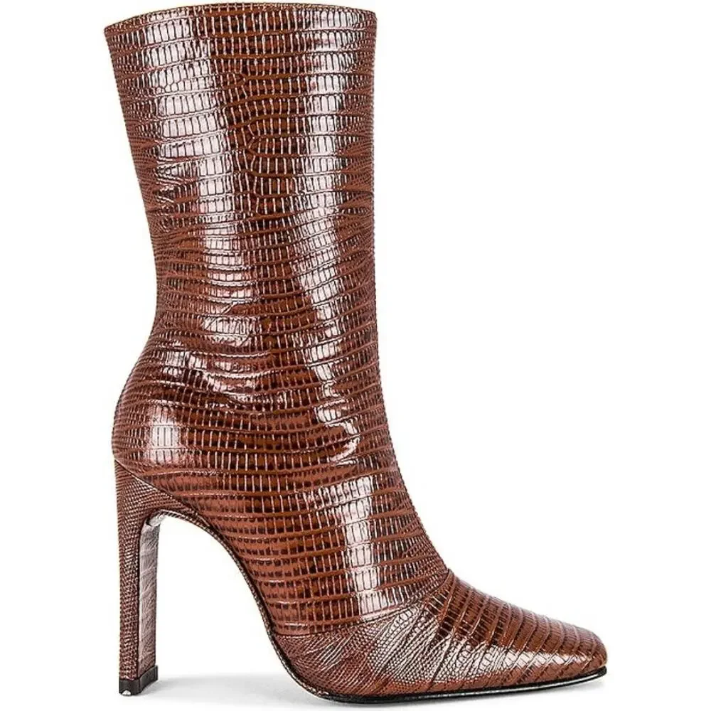 Toral Daisy Heeled Boots Square Toe Croc Leather Square Toe Classy Y2K Sz 38